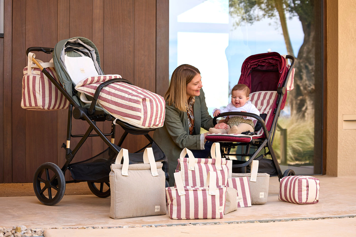BOLSO MATERNIDAD STRIPE GRANATE 30x47