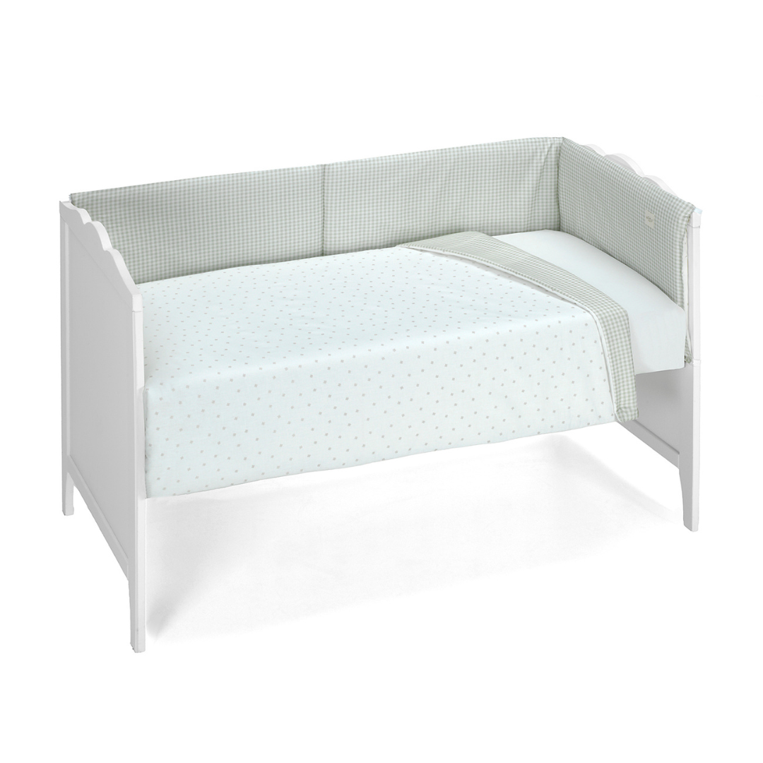 Parure de lit bébé + protège-matelas réversible vert olive 60x120