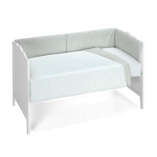 Parure de lit bébé + protège-matelas réversible vert olive 60x120
