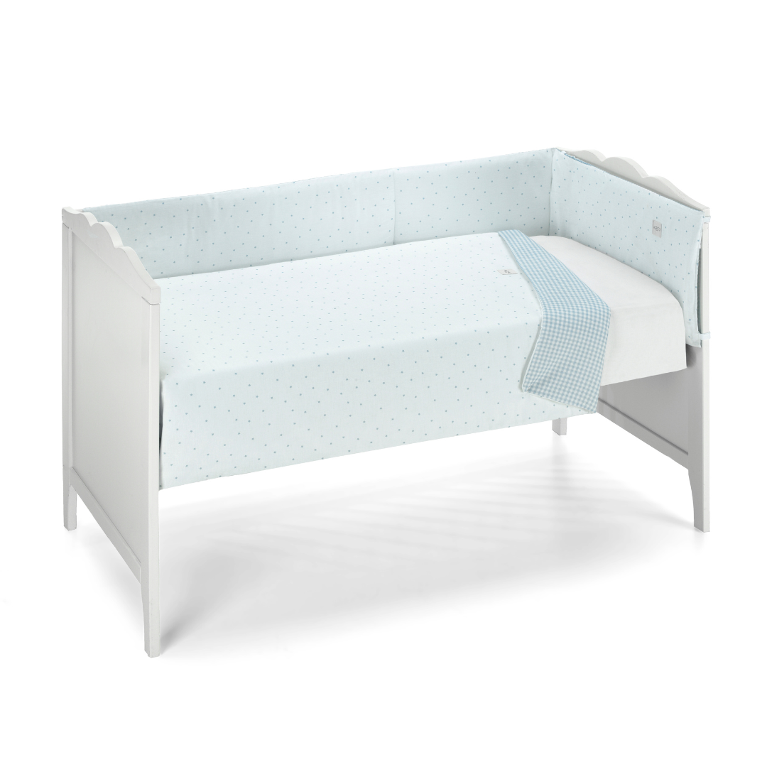 SET CUNA EDREDÓN + PROTECTOR REVERSIBLE STARS & VICHY BLUE DREAMS 60x120