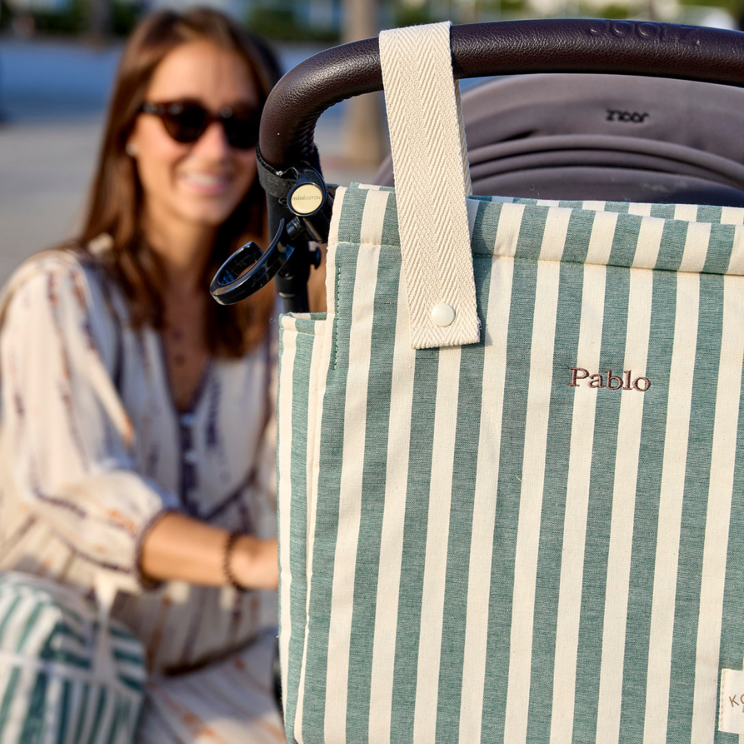 BOLSO PANERA STRIPE GREEN KHAKI 30x34