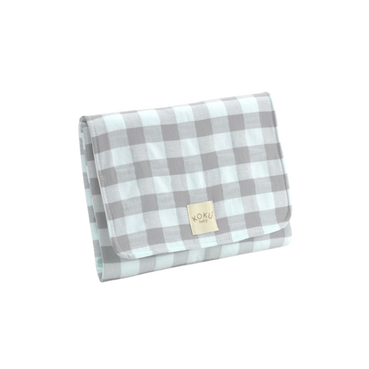 Matelas à langer imperméable en tissu vichy gris, 63 x 45