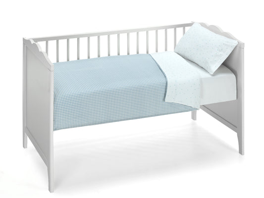 Parure housse de couette, taie d'oreiller et drap-housse réversibles Stars & Vichy Blue Dreams 60 x 120