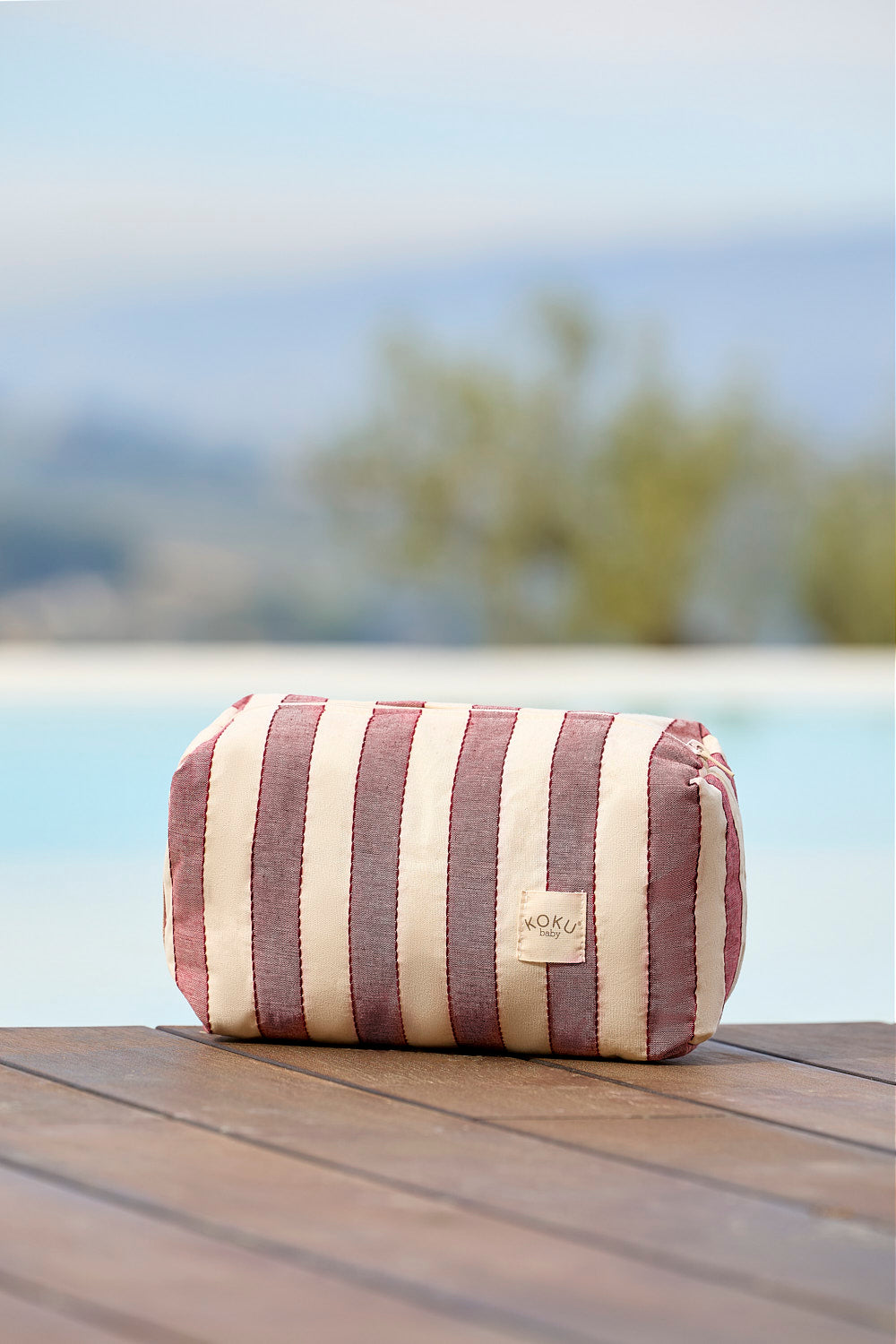 TROUSSE DE TOILETTE RAYÉE VERT KAKI 20x28