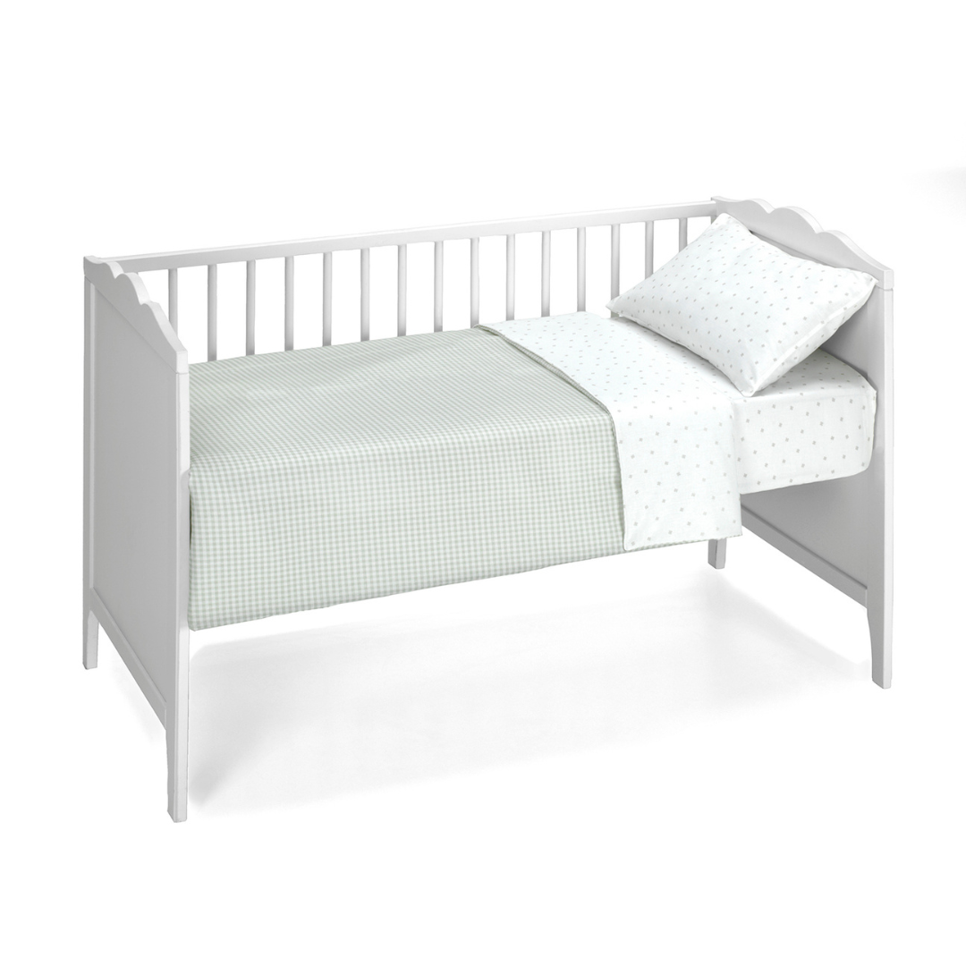 SET FUNDA NÓRDICA REVERSIBLE, FUNDA DE ALMOHADA Y SÁBANA BAJERA AJUSTABLE VERDE OLIVA 60x120