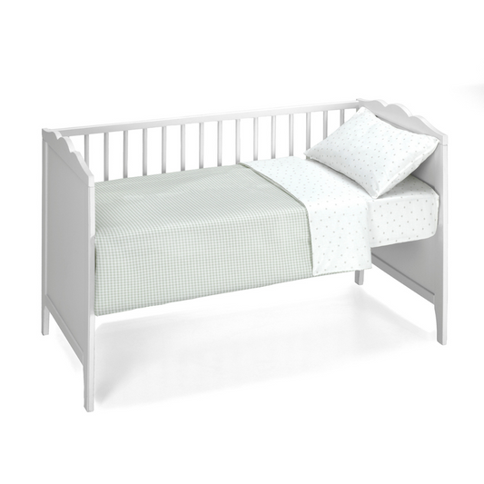 SET FUNDA NÓRDICA REVERSIBLE, FUNDA DE ALMOHADA Y SÁBANA BAJERA AJUSTABLE VERDE OLIVA 60x120