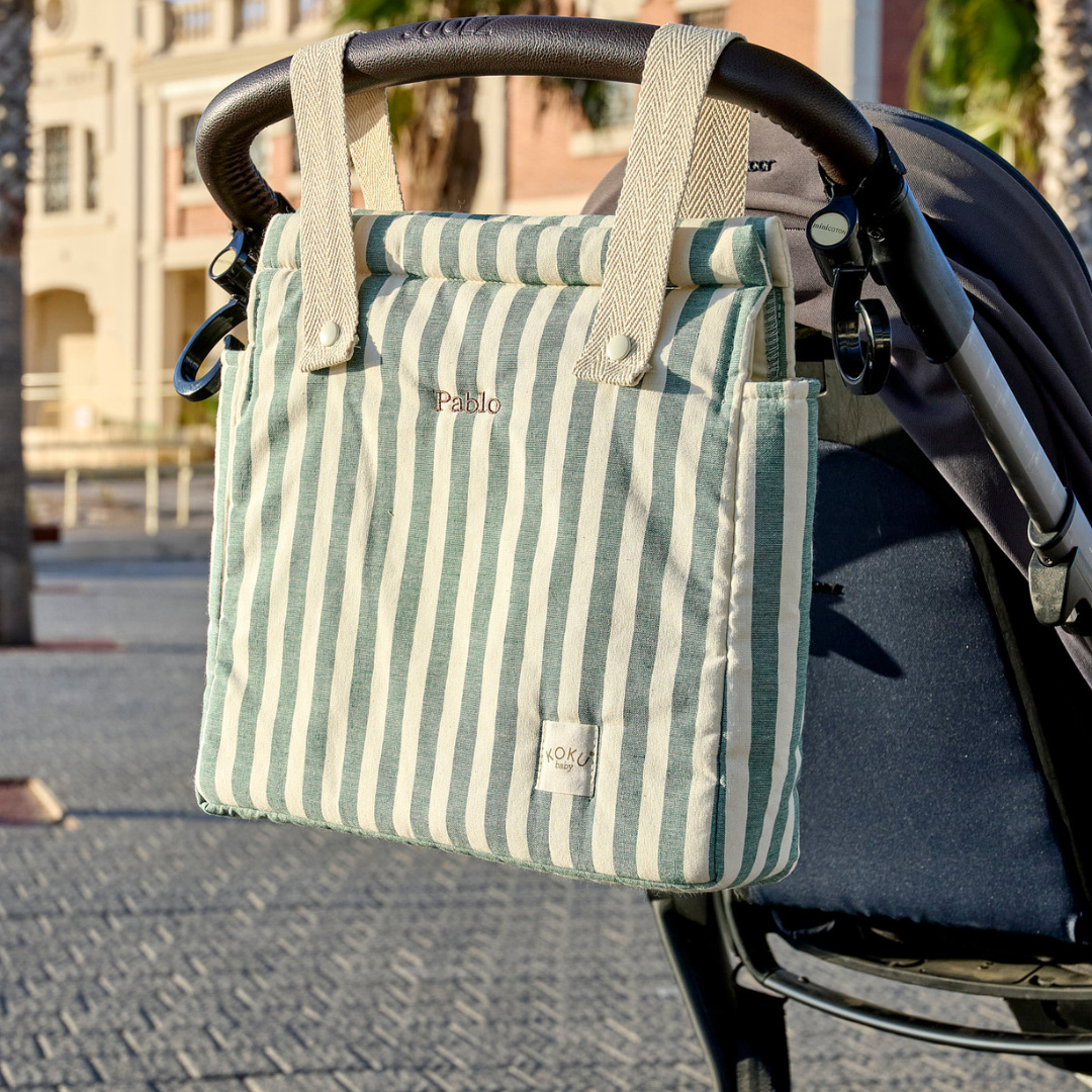 BOLSO PANERA STRIPE GREEN KHAKI 30x34