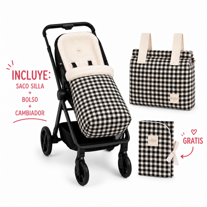 PACK SACO BORREGUITO VICHY JACQUARD BLANCO & NEGRO