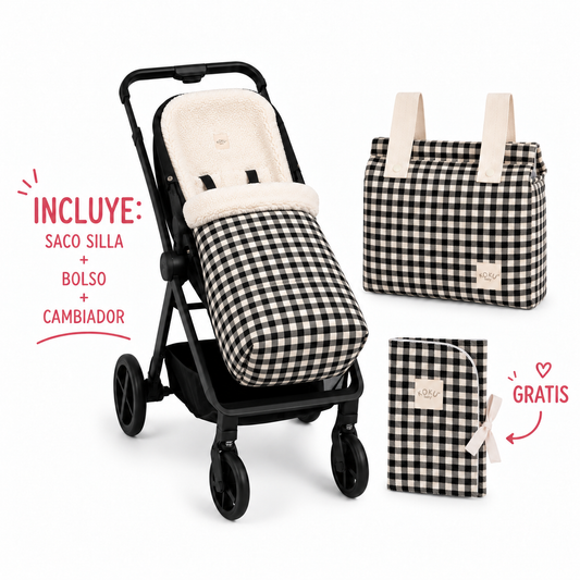 PACK SACO BORREGUITO VICHY JACQUARD BLANCO & NEGRO