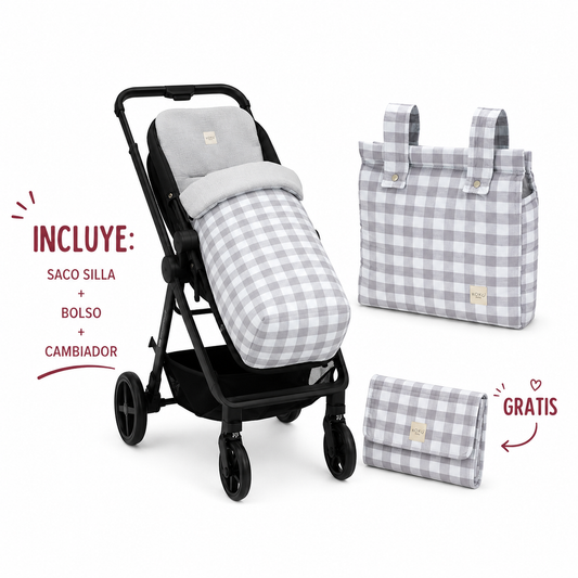 PACK SACO STRIPE  VICHY GRIS