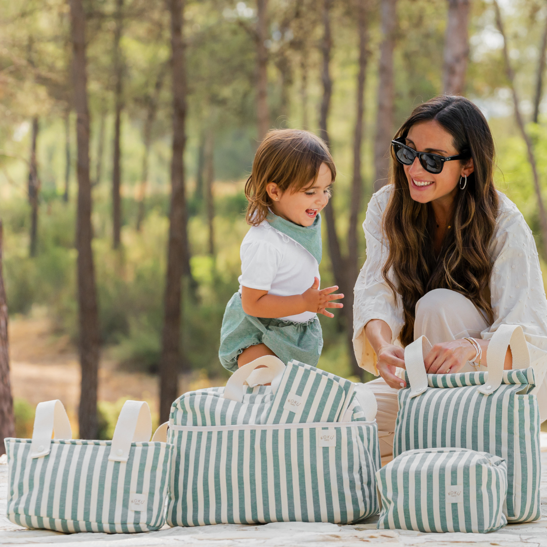 BOLSO MATERNIDAD STRIPE GREEN KHAKI 30x47