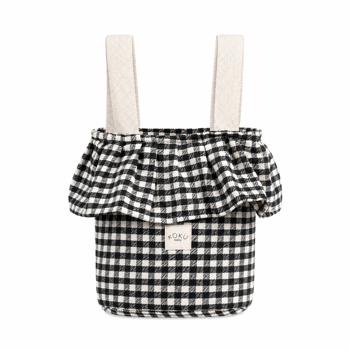 BOLSO BASKET VICHY JACQUARD BLANCO & NEGRO 35×33×24 cm