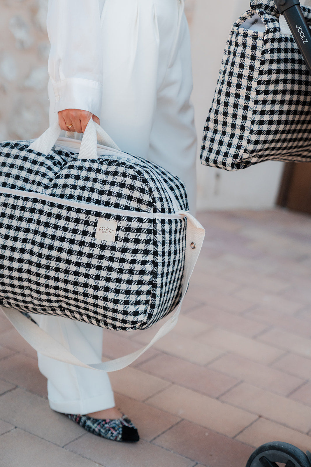 SAC DE MATERNITÉ À RAYURES VERT KAKI 30x47