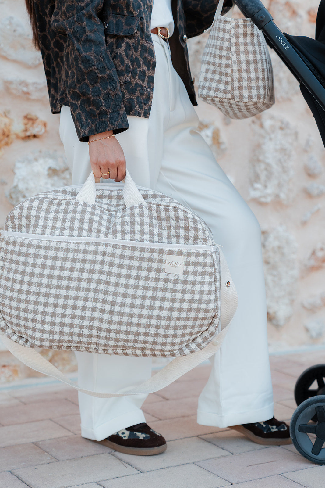 SAC DE MATERNITÉ À RAYURES VERT KAKI 30x47
