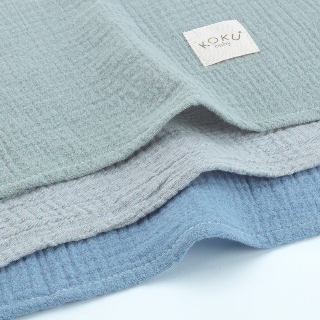 Pack bleu de 3 mousselines (35x35 cm)