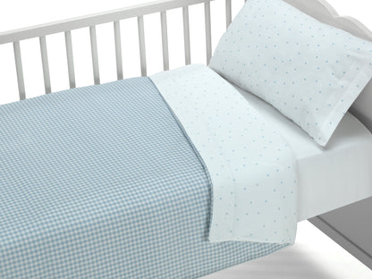 Parure housse de couette, taie d'oreiller et drap-housse réversibles Stars &amp; Vichy Blue Dreams 60 x 120