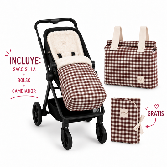 PACK SACO BORREGUITO VICHY JACQUARD GRANATE