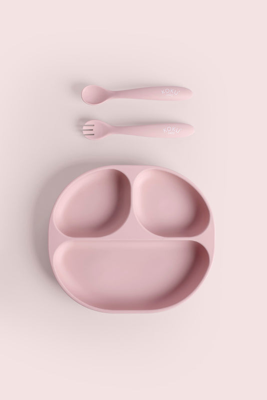 PLATO VENTOSA + CUBIERTOS FRESA